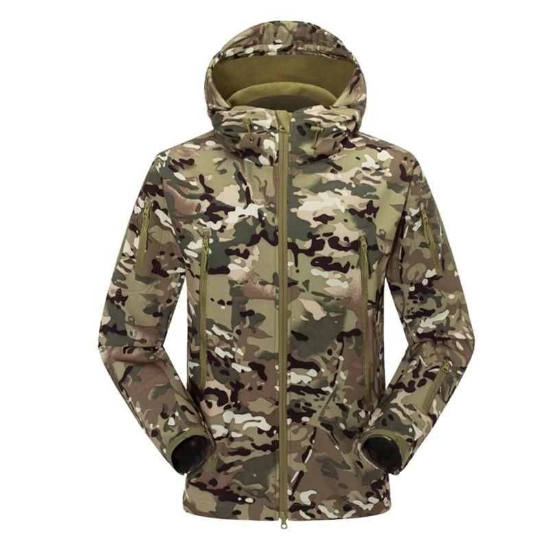 Men's Outdoo Tactical Camouflage Watepoof Softshell Hooded Combat Jacket Hiking Camping Winte Coat Fleece_voghion.com