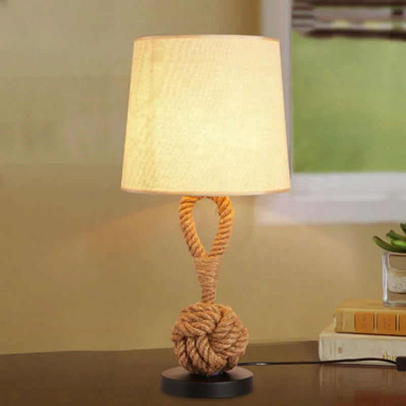 Vintage stolna svjetiljka od užeta od konoplje Hotelska stolna lampa laneno sjenilo za Nizozemsku ETL32022