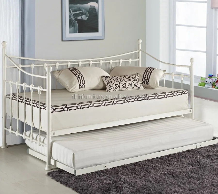 GLOSSY DAYBED WITH UNDER BED TRUNDLE 3 FT SINGLE DAY BED FRAME