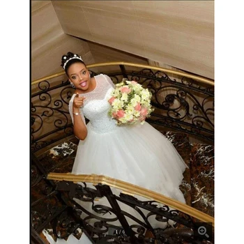 NE184 Real picture black african Ball gown half sleeve cheap wedding dress beading pearls princess puffy corset wedding gown