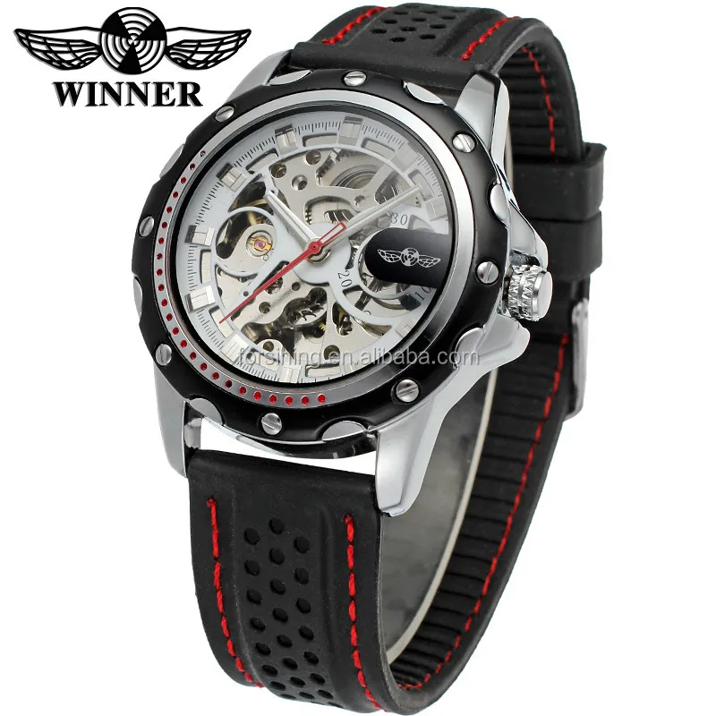 Winner Black Silicone Automatic Skeleton Watch