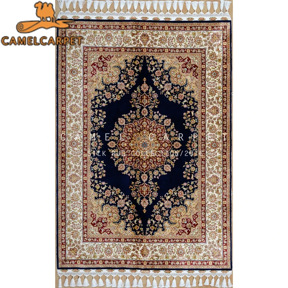 Paire De Tapis Persan Kerman Noué Main 130x64cm Bleu - Neuf Avec étiquettes