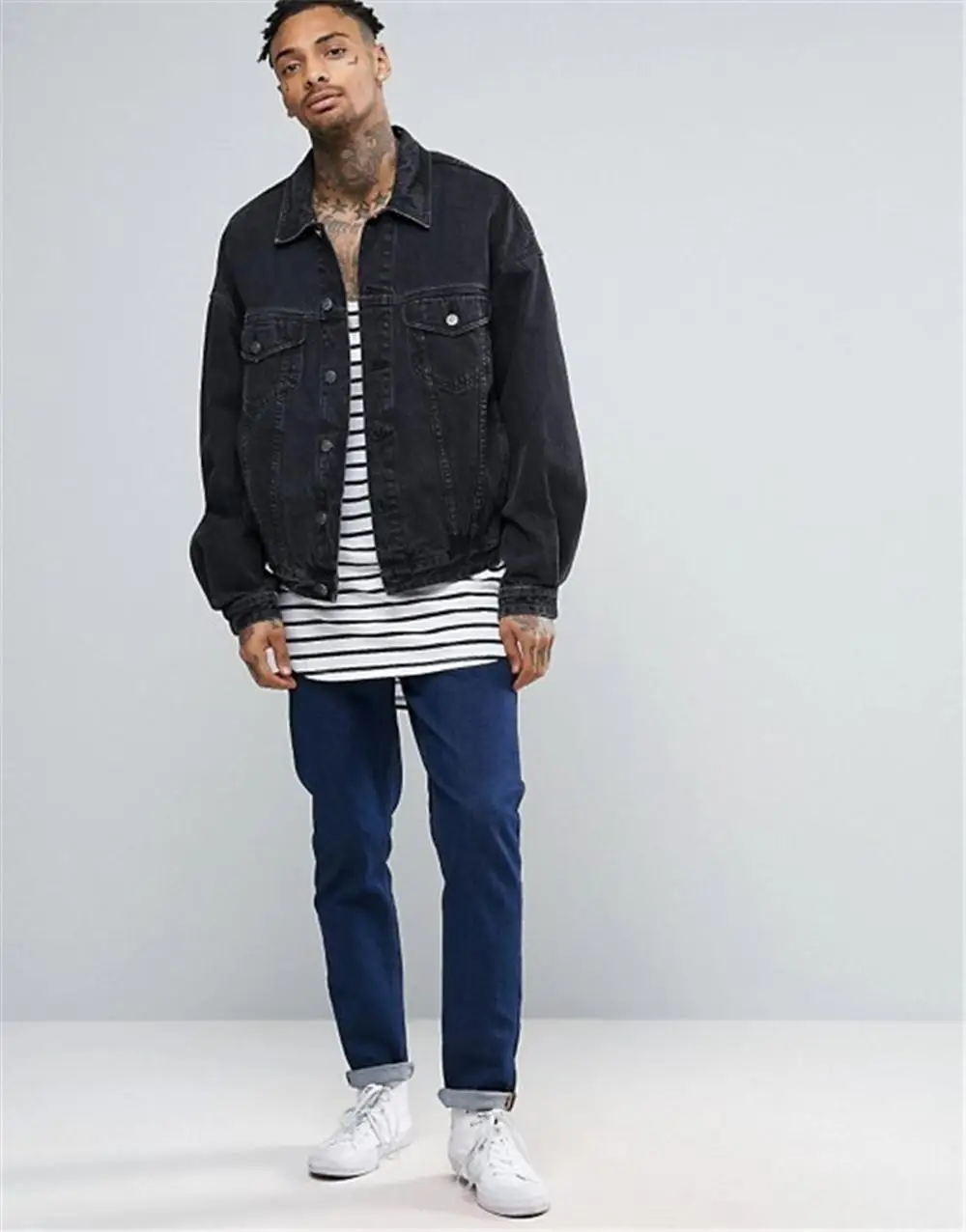 Mens fashion black oversized denim jacket