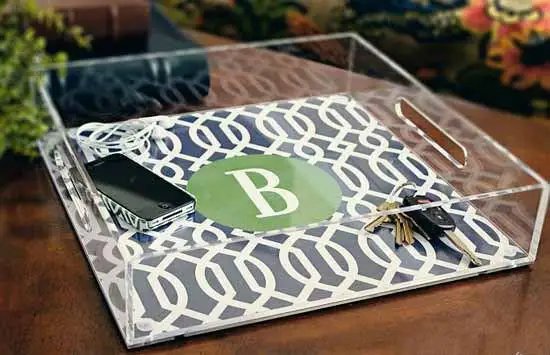 Прозрачный акриловый поднос высокой четкости 12x12 дюймов, поднос для бумаги, акриловый поднос для ресторана с ручкой и вставкой