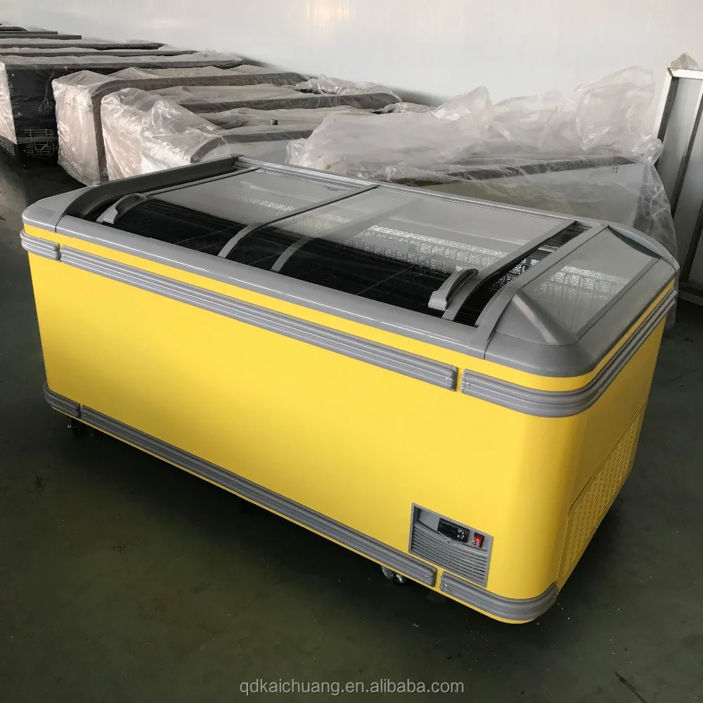 Dusung Factory 400L/500L/600L/700L/800L Commercial Glass Door Ice Cream Island Freezer