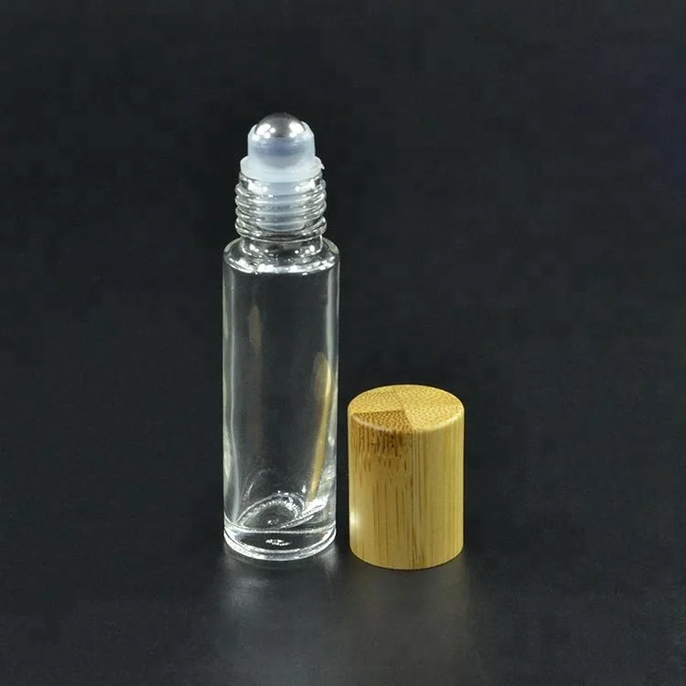 Perfume Essential Oil Clear Roller Bottle 10ml Glass Roll on Bottle with Bamboo Lid and Rollers
