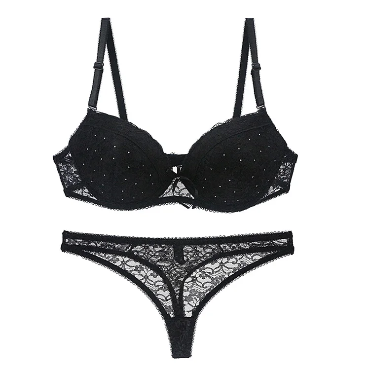 NEXUS FANCY BRIDAL BRA PANTY SET BLACK 32C