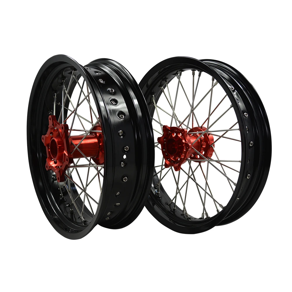 JS Racing Wheels CRF Supermoto 17"  Wheels Black Rim Red Hub