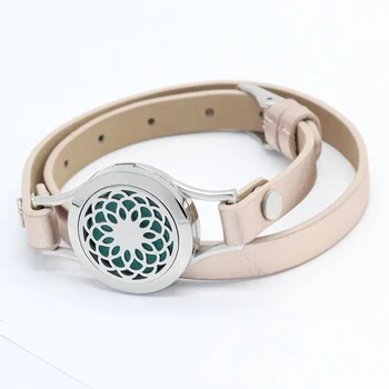 Stainless Steel Jewelry Bangle Aromatherapy Essential Oil Diffuser Leather Bracelet With Pads
