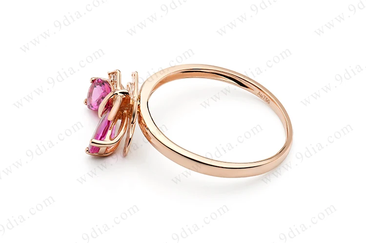 Best Selling AAA Quality Butterfly Tourmaline Pear Cut Diamond 14K Yellow Gold Gemstone Ring for Wedding & Anniversary