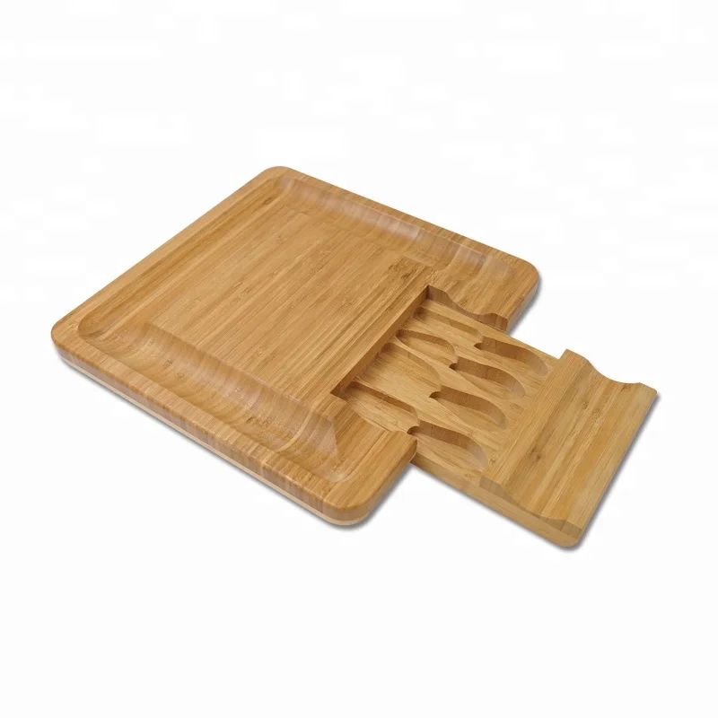 Разделочная доска с бамбуковым сыром набор столовых приборов 4 ножами слайсер инструменты выдвижная посуда ящик для сыра
