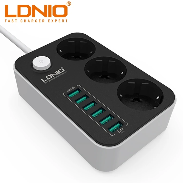 6 USB Port and 3 EU Outlet Wiring Board Europe Outlet Extension Socket Power Strip