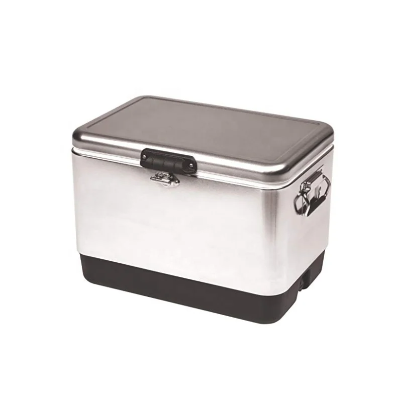 Accept Customized High Quality  51L Stainless Steel Ice Box Metal Cooler Box With Wheel and Handle