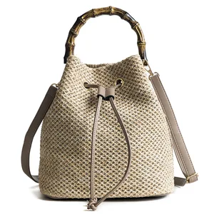 Wholesale fashion handmade rattan bucket shoulder sling bag