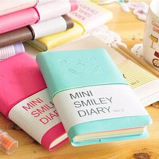 High Quality Cute Charming Mini Smiley Paper Diary Notebook Memo Book Leather Note Pads Stationery