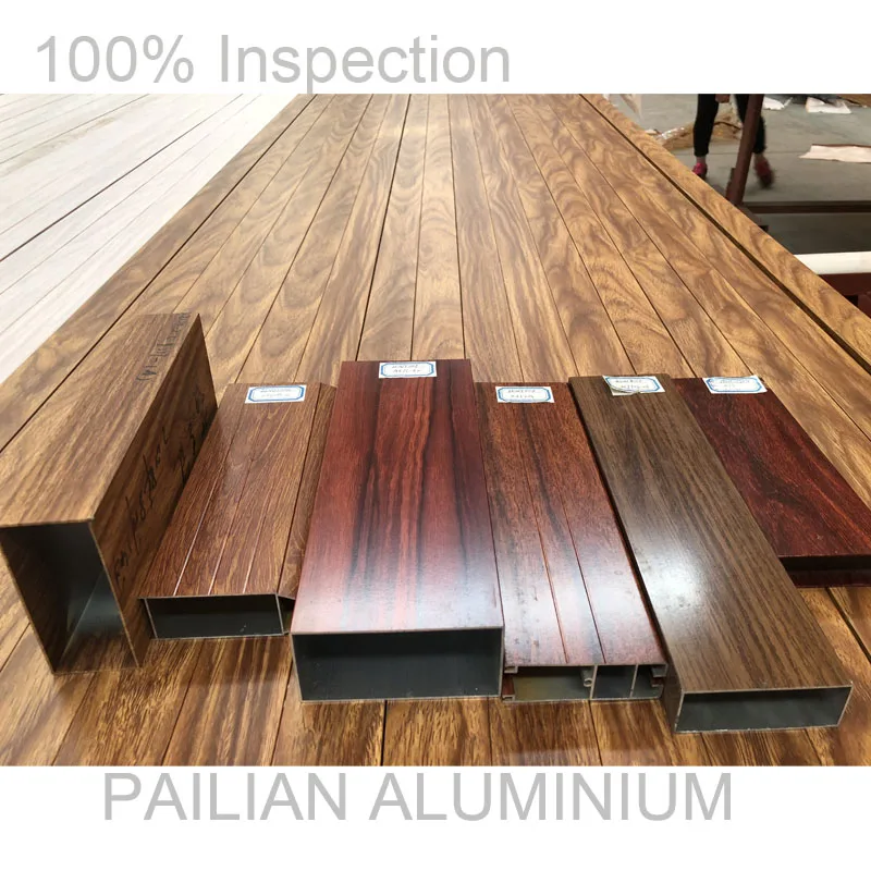 6063 T5  Wooden Grain Coating Standard Size Aluminium Rectangular Hollow Section  for Furniture Decoration