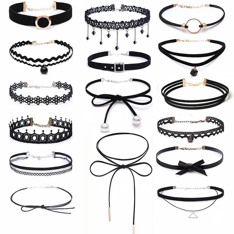 Black Lace Velvet Choker Necklace Multi 