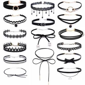 Black lace velvet choker necklace multi layered custom Clavicle jewelry women Wholesale New Styles Set Choker Set