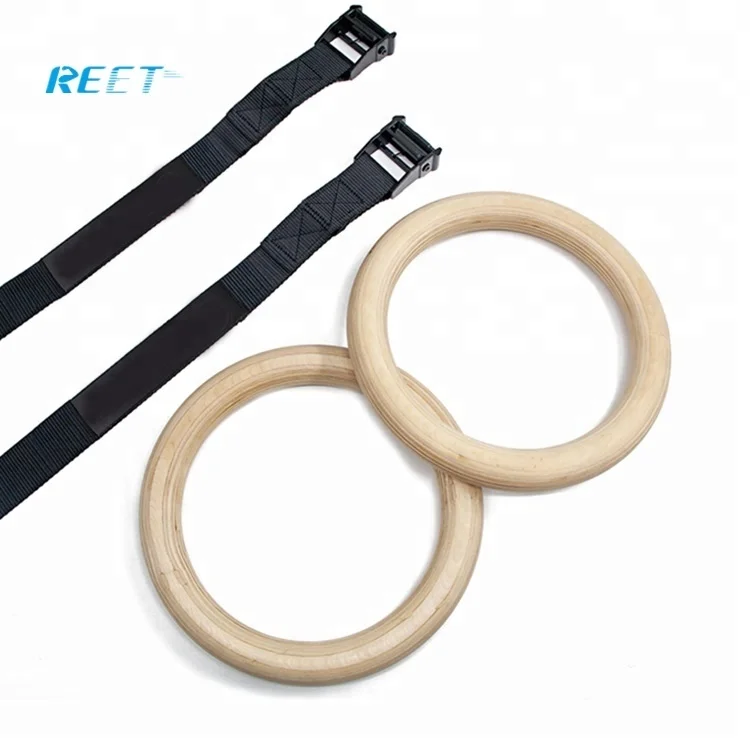 
Оптовая продажа, деревянные гимнастические кольца с пряжками для ремней 