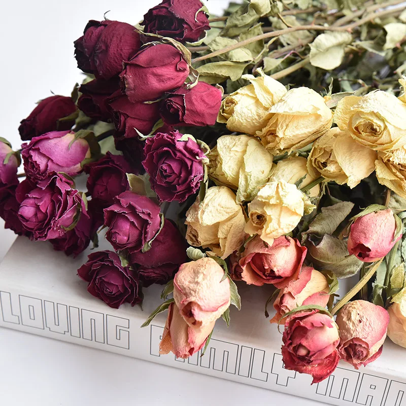 
Свадебное Рождественское украшение для помещений Европейский стиль естественные на ощупь маленькие сушеные розы цветы Букеты 