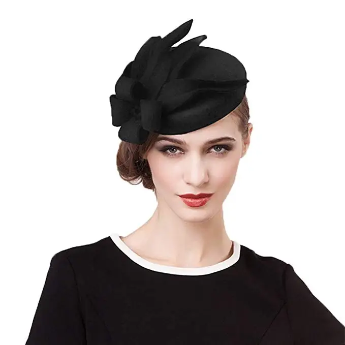 Elegant Vintage Grey Black Felt Pillbox 
