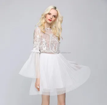 nice tulle lace fabric floral embroidery dress high end wholsale women clothing
