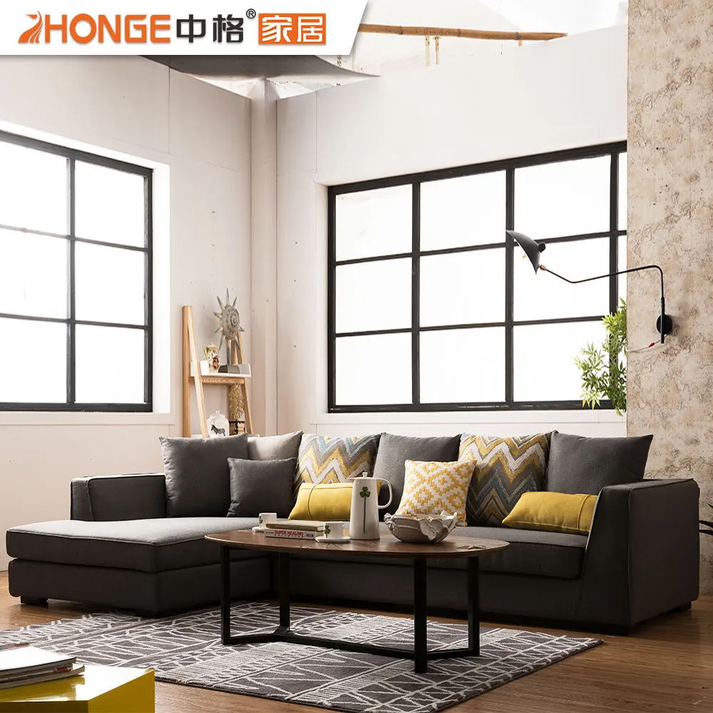 Drawing Room Modern Design Black Furniture Living Room Fabric L Shaped Corner Wooden Sofa Set Designs