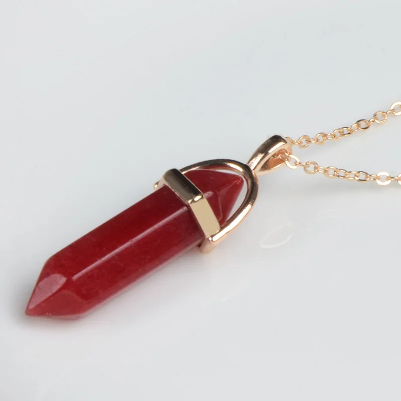 Natural Stone Bullet Shape Healing Point Turquoise Crystal Quartz Pendant Necklace Women Jewelry