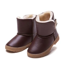 Size 26-30 Children waterproof boots boys and girls thickened cotton shoe kids leather warm snow shoes