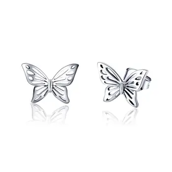 Hollow 925 Sterling Silver Real Butterfly Wings Stud Earrings White Gold Plated Butterfly Jewelry