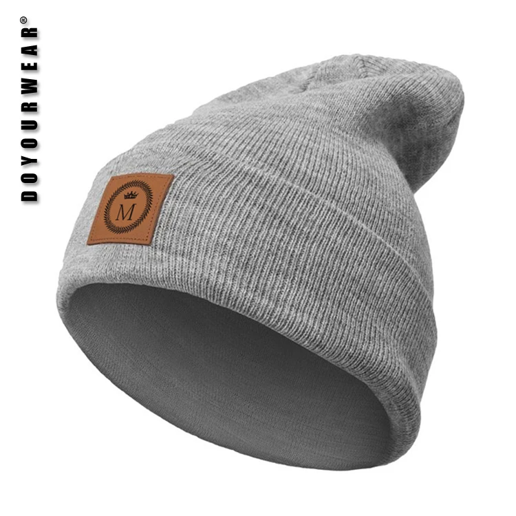 Leather Patch Custom Beanie Skiing 