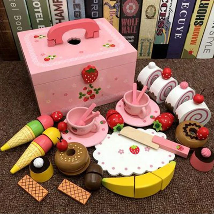 Kitchen Play Set Wooden Toy Box Birthday Cake Toys Early Educational Play  Food Sets for Kids Kitchen Accessories