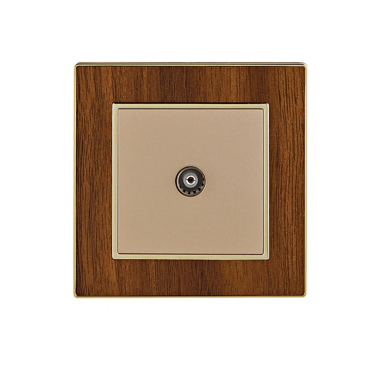 VNX Wholesale Low Price Electrical Wall Switch Wood Grain Gold Color Switches Sockets 1 Gang TV 10A House Wall Socket Outlet