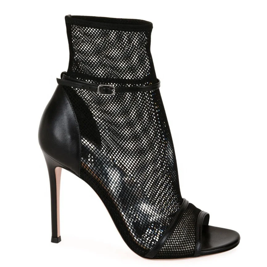 Оптовая продажа, пикантные прозрачные женские туфли из тюля, ботильоны на высоком каблуке-шпильке с открытым носком