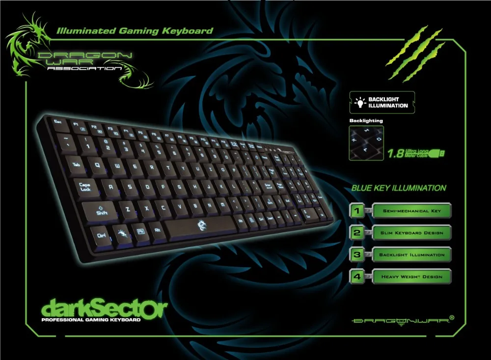 Dragon War DarkSector GK2 Backlight PC Wired Gaming Keyboard
