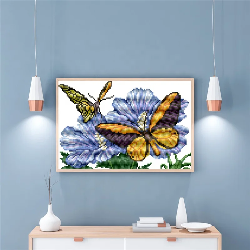 Набор для вышивки на холсте NKF вышивка крестиком из текстиля Die Lian Hua 3d Love of Butterfly 14 Высококачественная плотная ткань народное искусство без