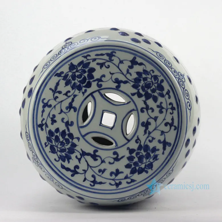 RYLL40 Chinese Dragon Pattern Blue and White Ceramic Barrel Garden Drum Stool