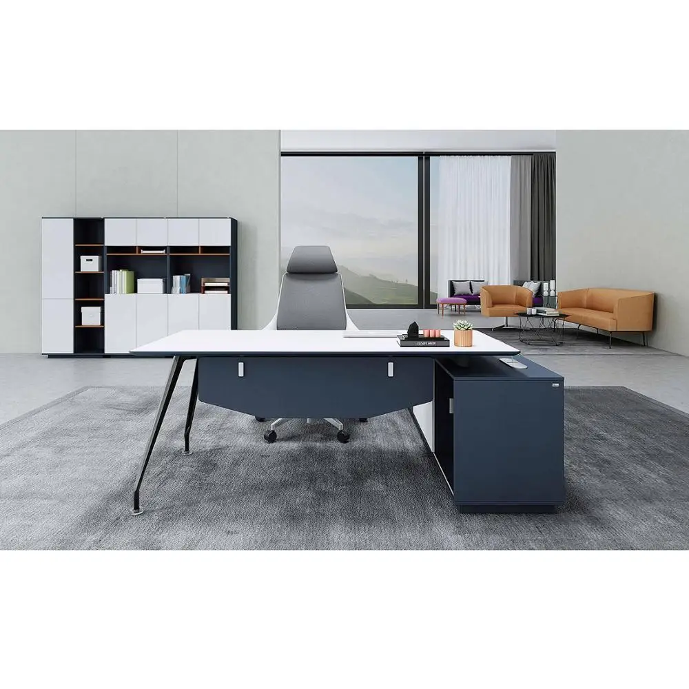 Modern L Shape White Small Manger Boss Home Office Furniture Executive Office Desk Set For Sale