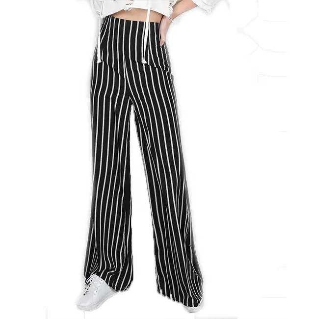 Cn _ Femme en Vrac Taille Haute Jambe Large Pantalon Feuille Imprimé Rayure Pro 