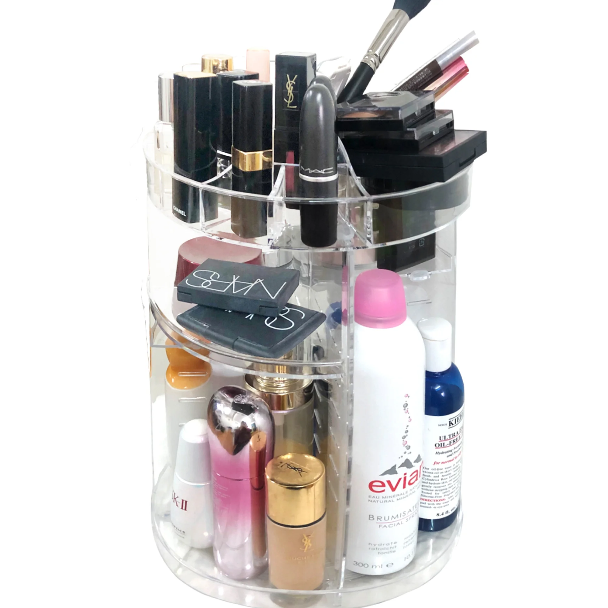 Adjustable 360 Degree Rotating Cosmetic Storage Display Case Clear Transparent Makeup Organizer