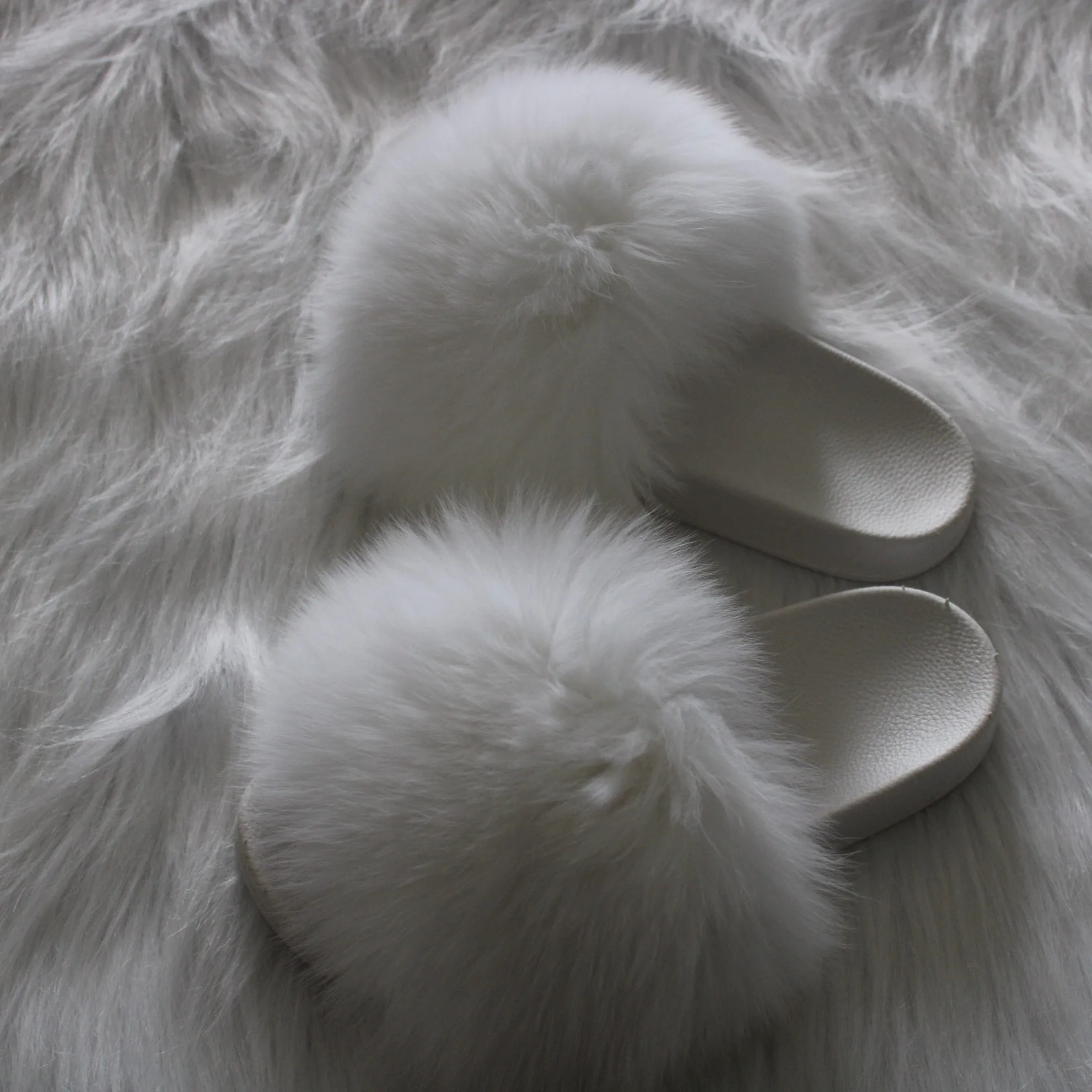 2019 Европейская мода, оптовая продажа, свадебные слайды с белой подошвой из белого меха лисы