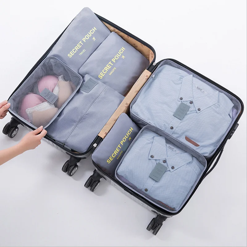 Custom Lightweight 7 PCS Waterproof Compression Luggage Storage Packing Cubes Travel Organizer Bag
