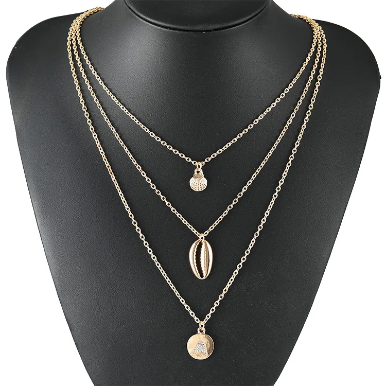 Boho 3 Layered Necklaces Gold Metal 