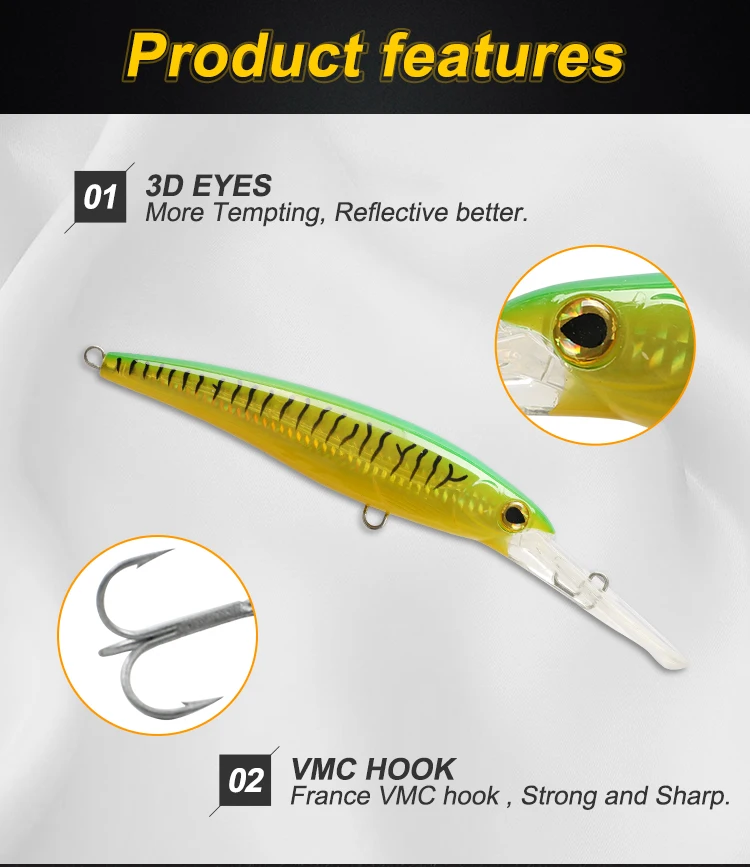 Supplier Fishing Lure 140mm 44g Minnow Fishing Bait With Vmc Hook