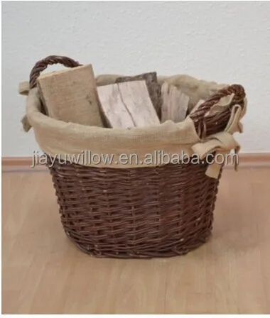 Handmade Log Basket Wicker Holder Log Basket with Wheels Wholesale