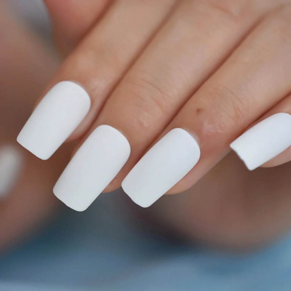 Medium Long Matte Fake Nails White Matt Solid Color Nail Tips Square Acrylic  Fignernails 24| Alibaba.com