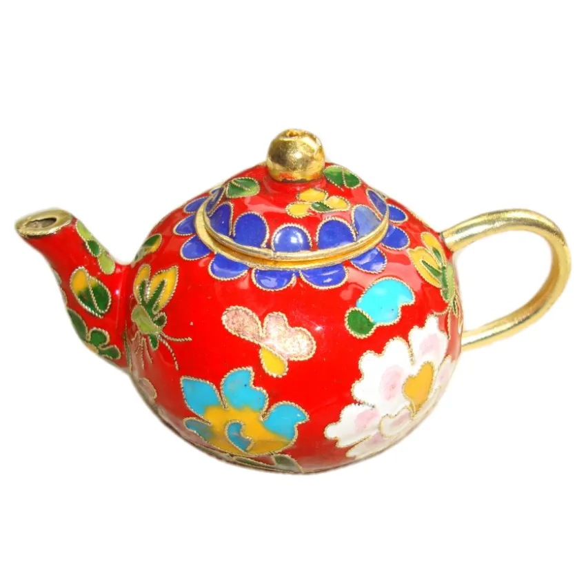 Cloisonne Copper Enamel Teapot Tea pot Figurine Home Holiday Ornament Decoration 