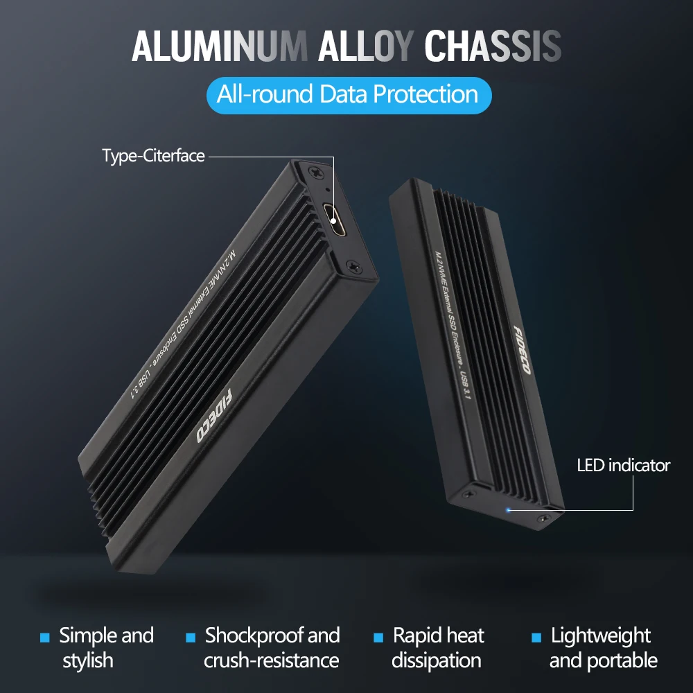 Внешний корпус для жесткого диска FIDECO usb 3,1 type c gen 2 NVME pcie m.2 ssd hdd