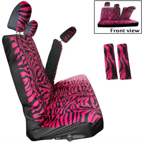 Zebra Animal Car Seat Covers for Front & Rear Bench Universal Fit Pink/ Black 