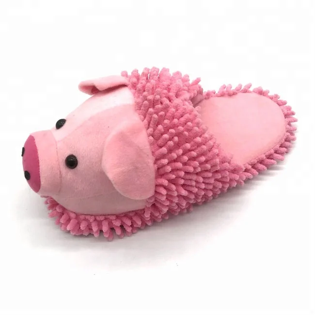 Cozy Women's Stuffed Pig Mop Slippers Perfect for Cleaning